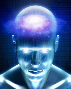 A futuristic digital representation of a human head with a glowing brain, symbolizing enhanced mindset, resilience, and the power of disciplined thought.